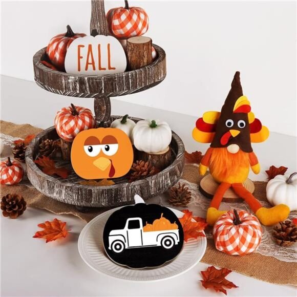 Fall Halloween Table Decorations Indoor 3ct Pumpkin Reversible Tiered Tray Decor - Picture 6 of 7